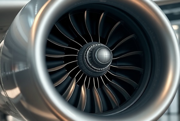 Jet engine turbine fan blades close-up