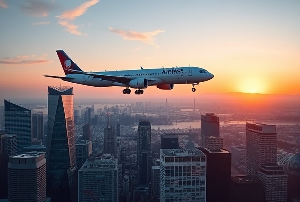 Aerial airport twilight view
