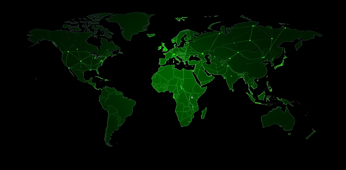 Digital world map showing global supply chain network