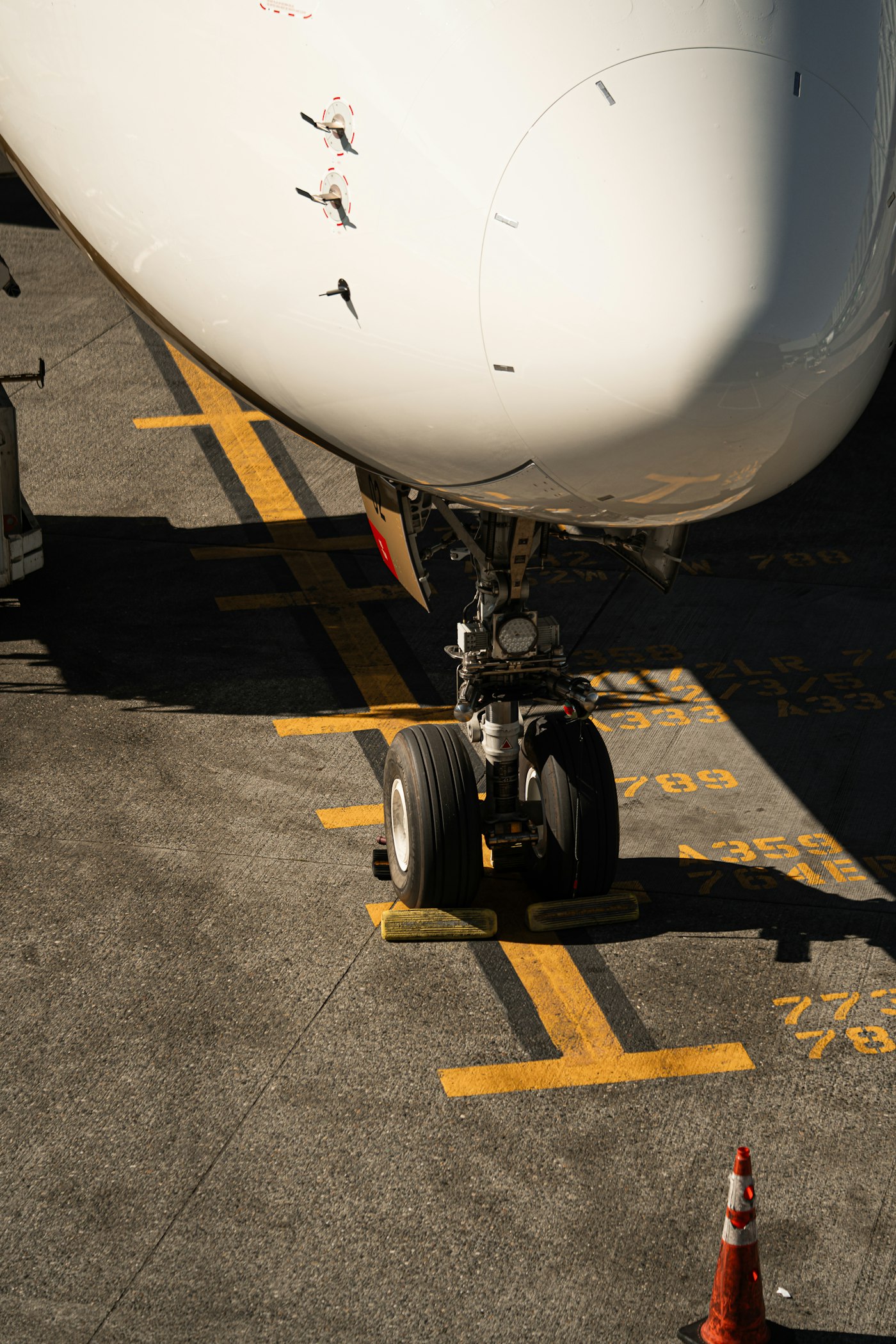 Nose landing gear on the apron